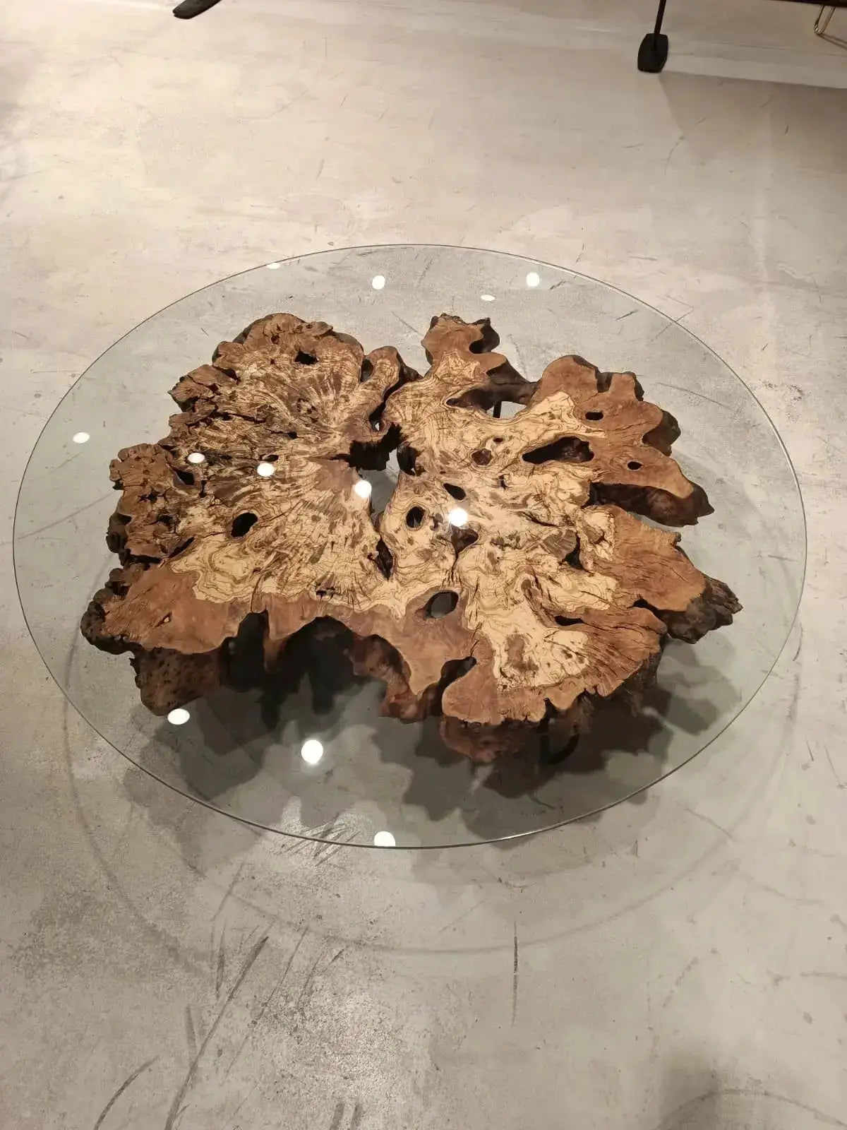 Olive Wood Rustic Coffee Table Featured Glass On Top, photo 7 of 7