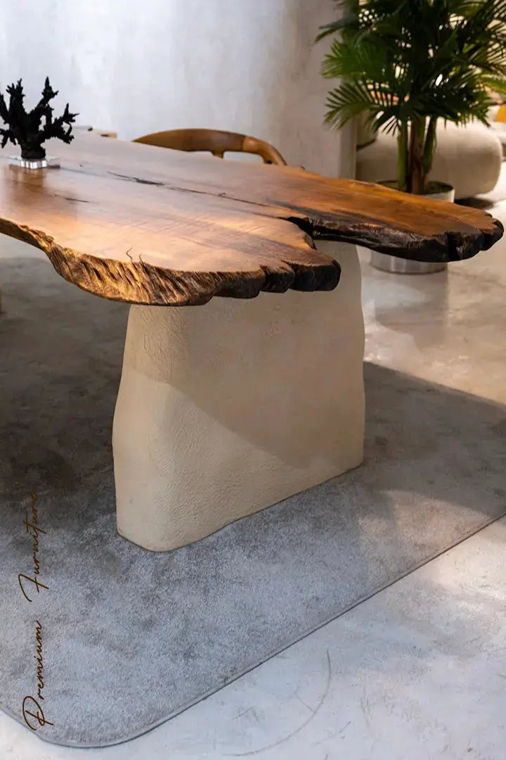 Wabi Sabi Style Luxury Solid Wood Walnut Table with Stone Inspired Legs, photo 9 of 15