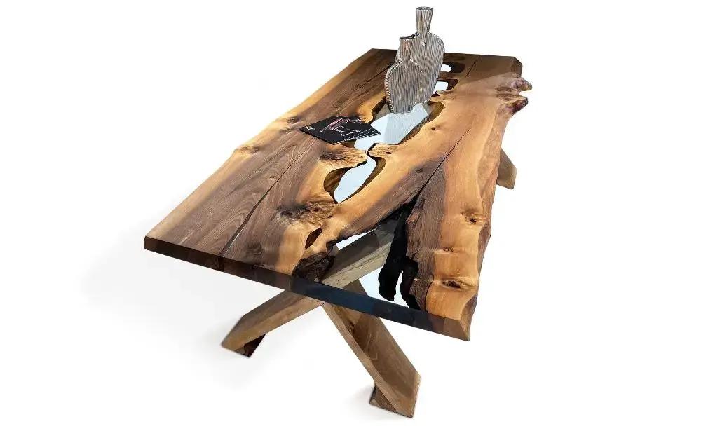 Live Edge Rustic, Epoxy Resin River Dining Room Table Made of Walnut, photo 10 of 10