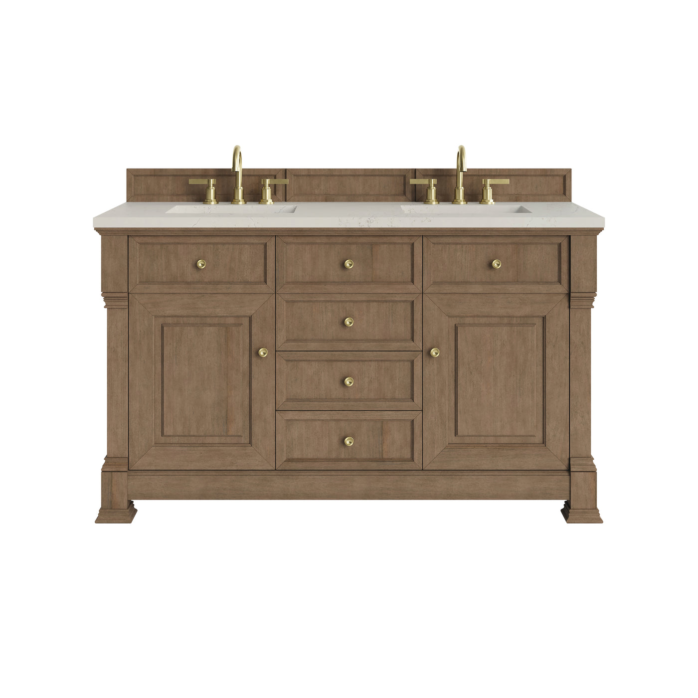 James Martin Brookfield 60" Double Bathroom Vanity, Pecan with Siberian countertop