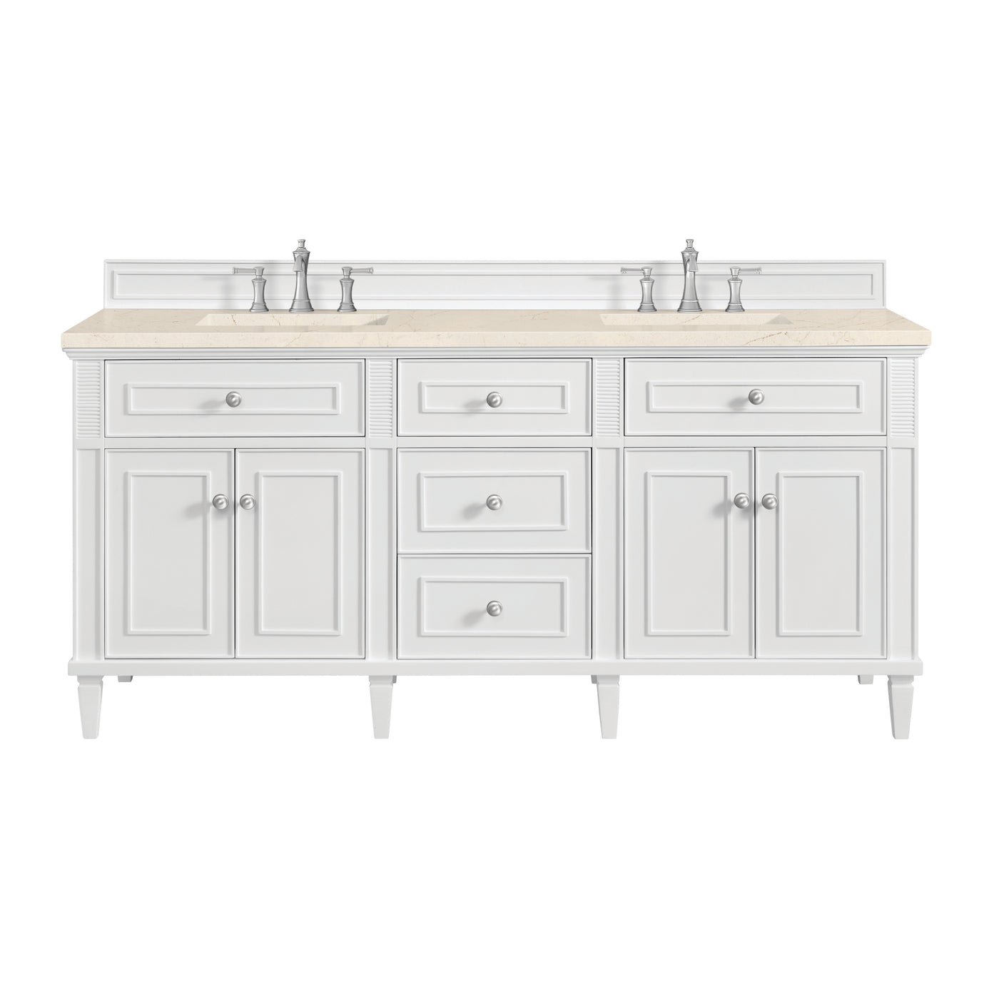 James Martin Lorelai 72" Double Bathroom Vanity, Bright White with Eternal Marfil countertop