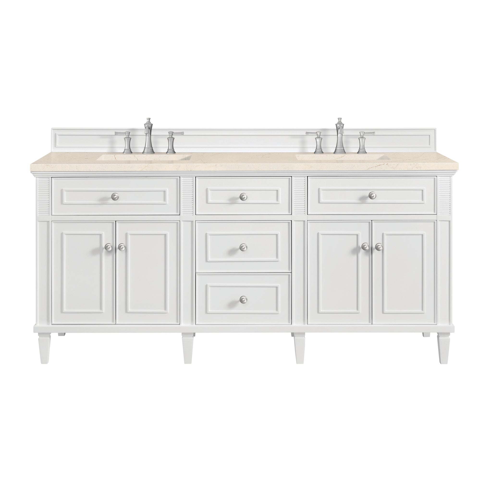 James Martin Lorelai 72" Double Bathroom Vanity, Bright White with Eternal Marfil countertop