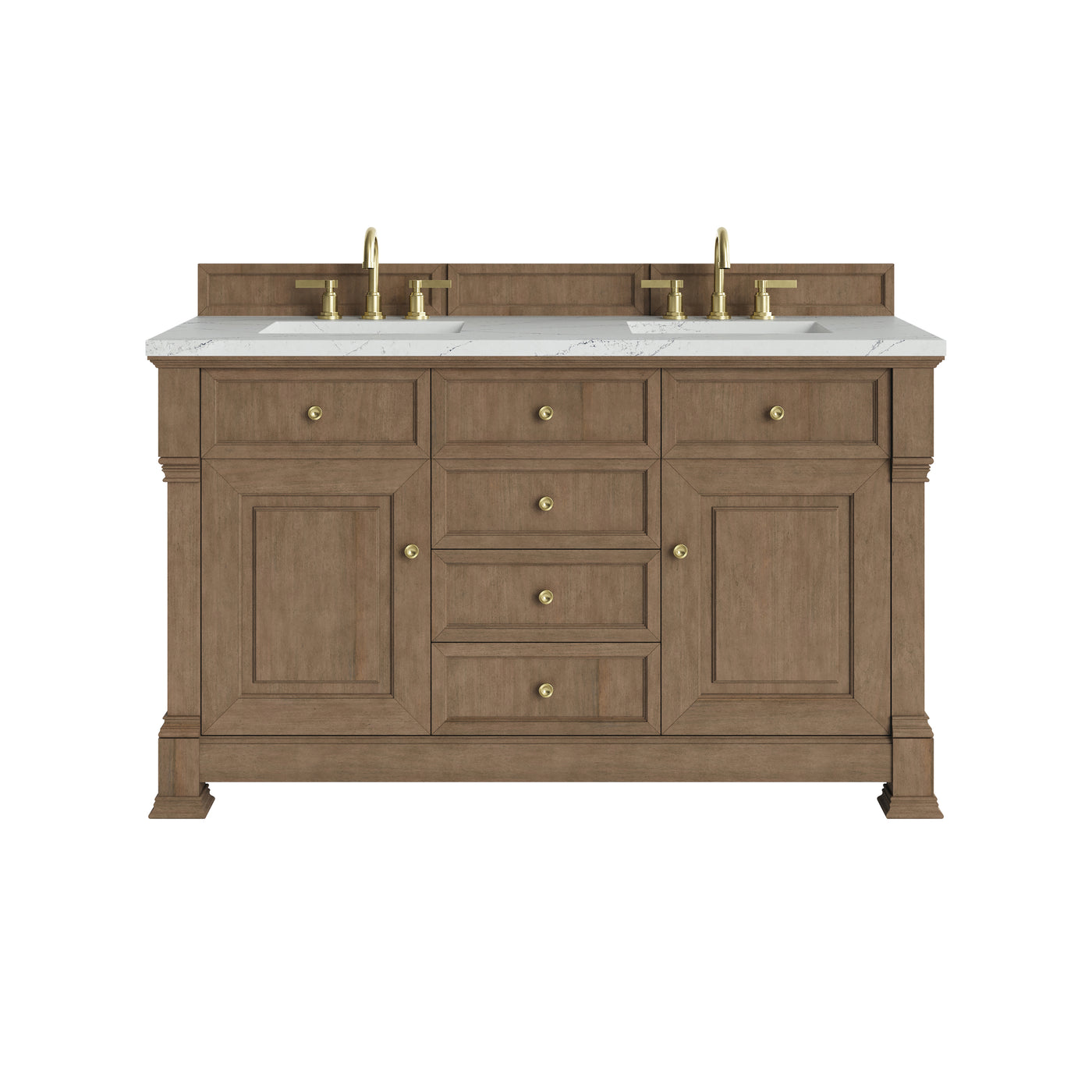 James Martin Brookfield 60" Double Bathroom Vanity, Pecan with Ethereal Noctis countertop