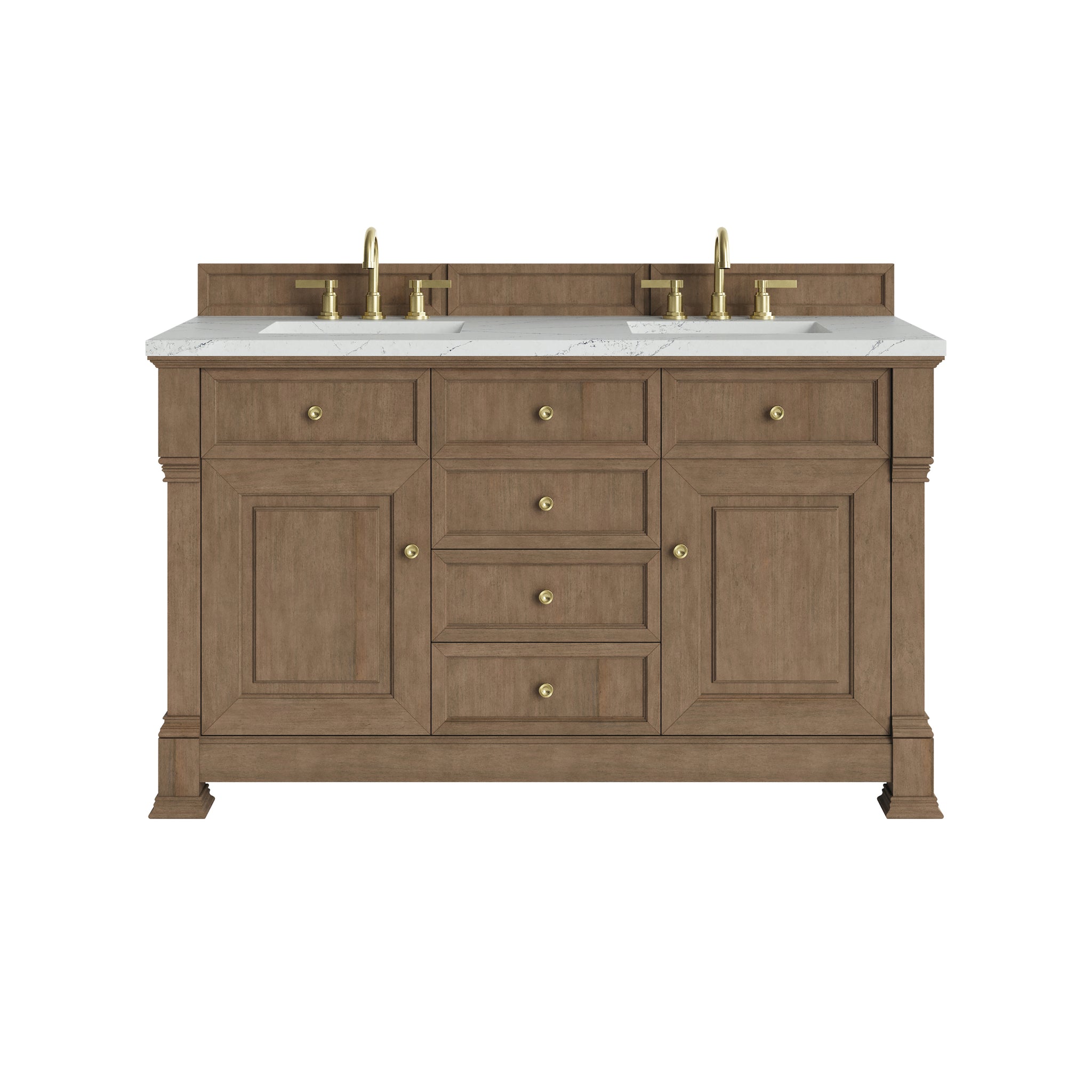 James Martin Brookfield 60" Double Bathroom Vanity, Pecan with Ethereal Noctis countertop