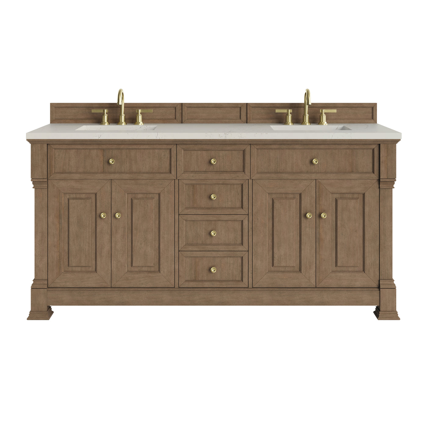 James Martin Brookfield 72" Double Bathroom Vanity, Pecan with Siberian countertop