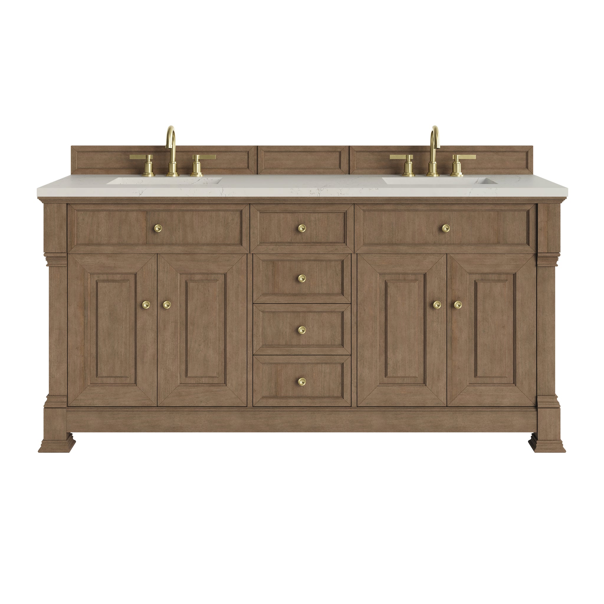 James Martin Brookfield 72" Double Bathroom Vanity, Pecan with Siberian countertop