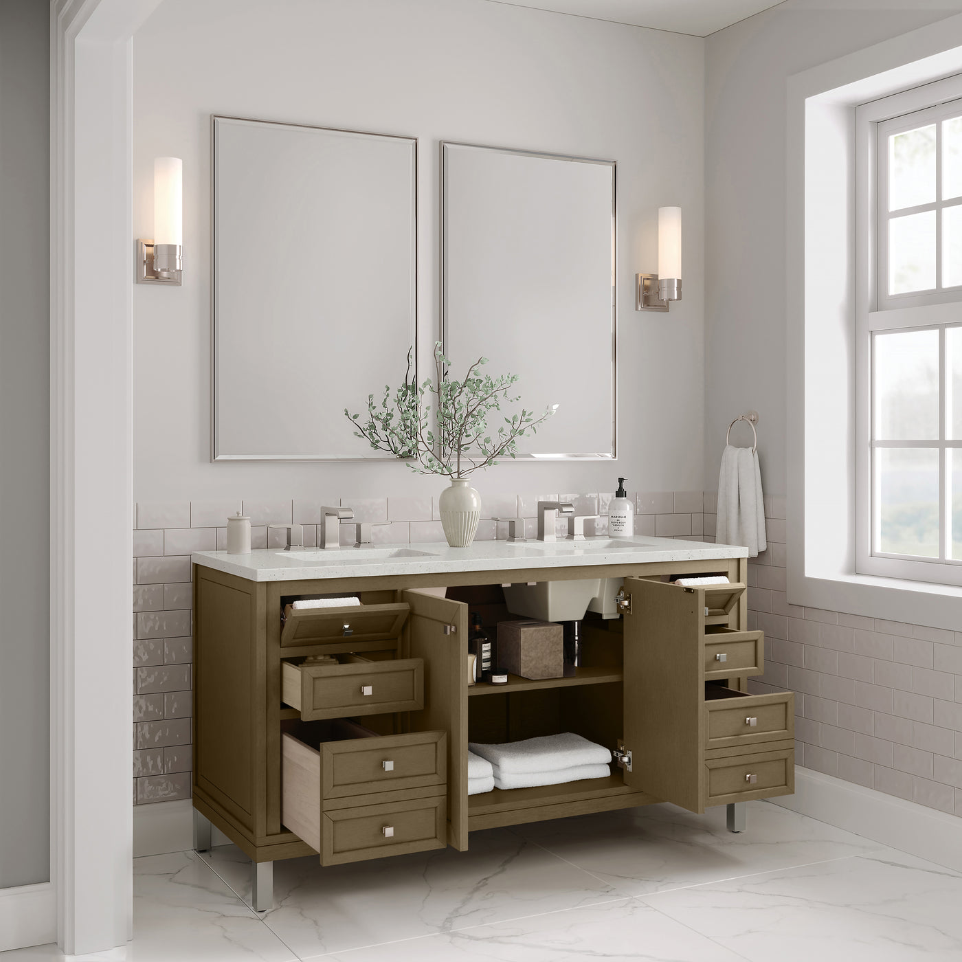 James Martin Chicago 60" Double Bathroom Vanity, Walnut Whisper, view 27