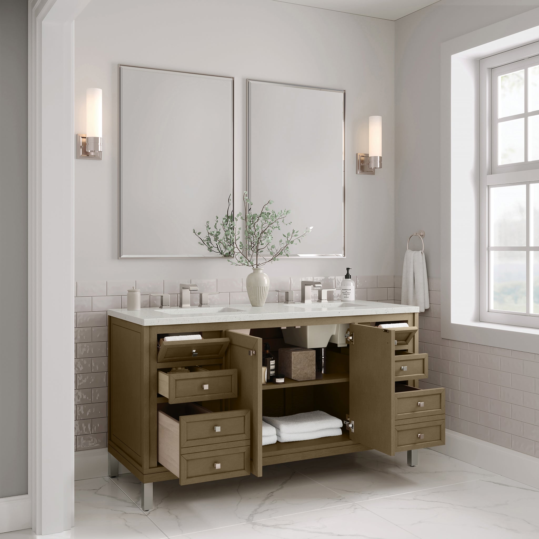 James Martin Chicago 60" Double Bathroom Vanity, Walnut Whisper, view 27
