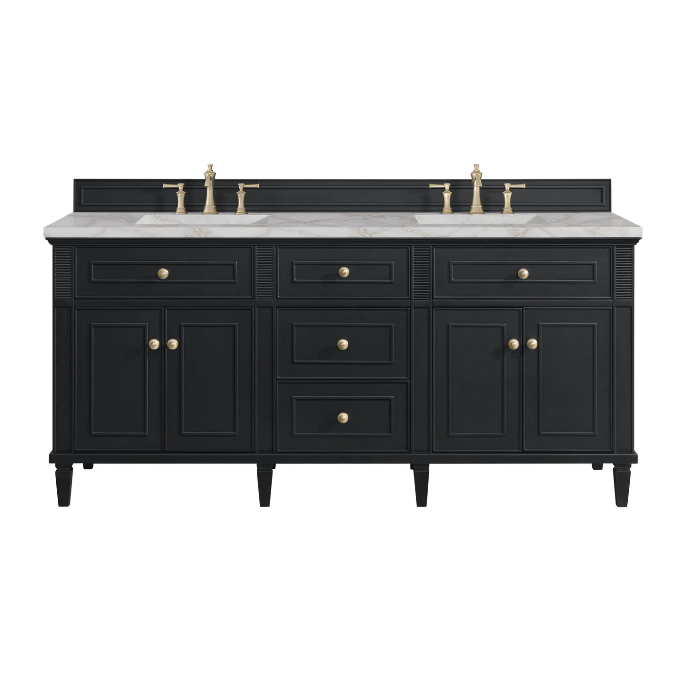 James Martin Lorelai 72" Double Bathroom Vanity, Black Onyx with Victorian Silver countertop