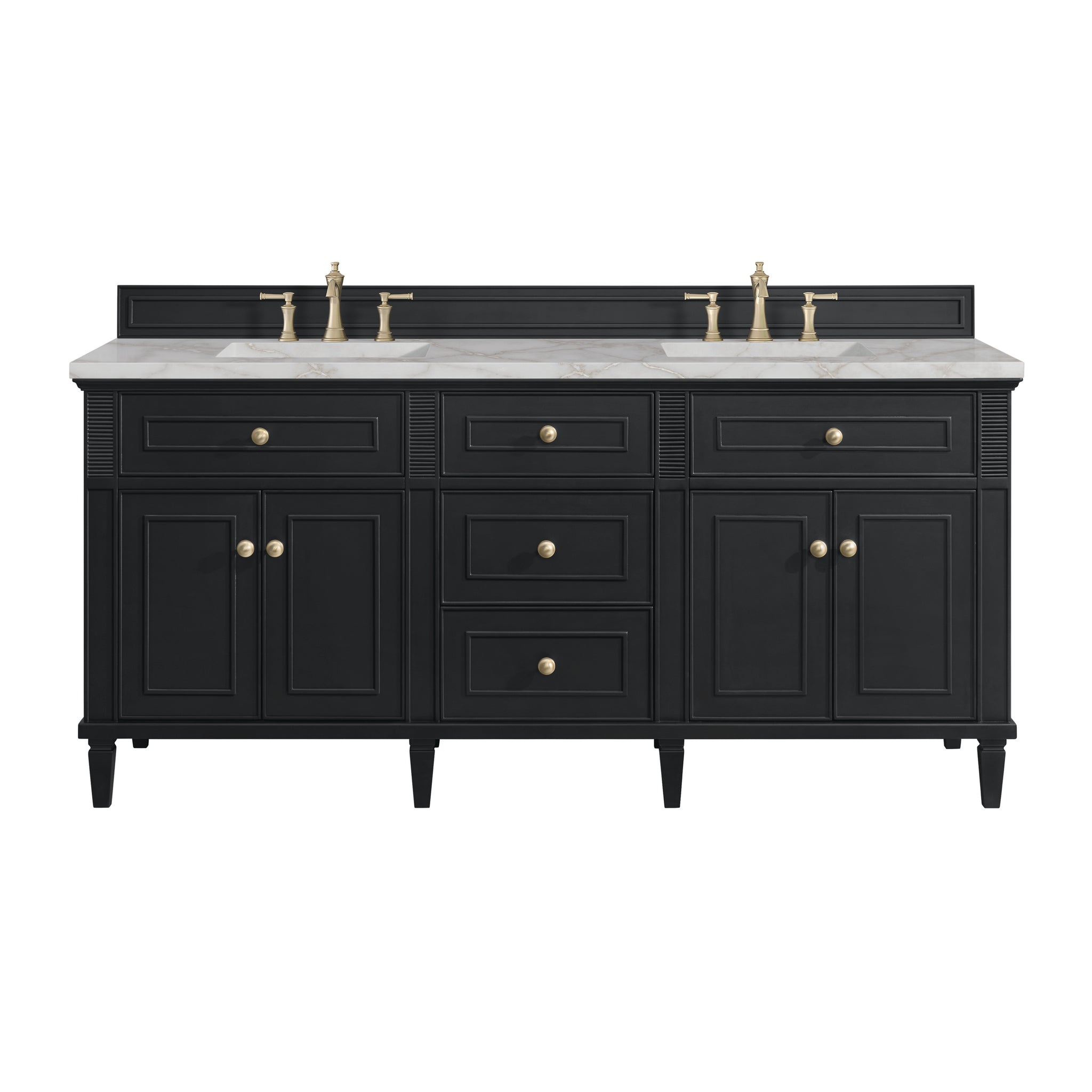 James Martin Lorelai 72" Double Bathroom Vanity, Black Onyx with Victorian Silver countertop