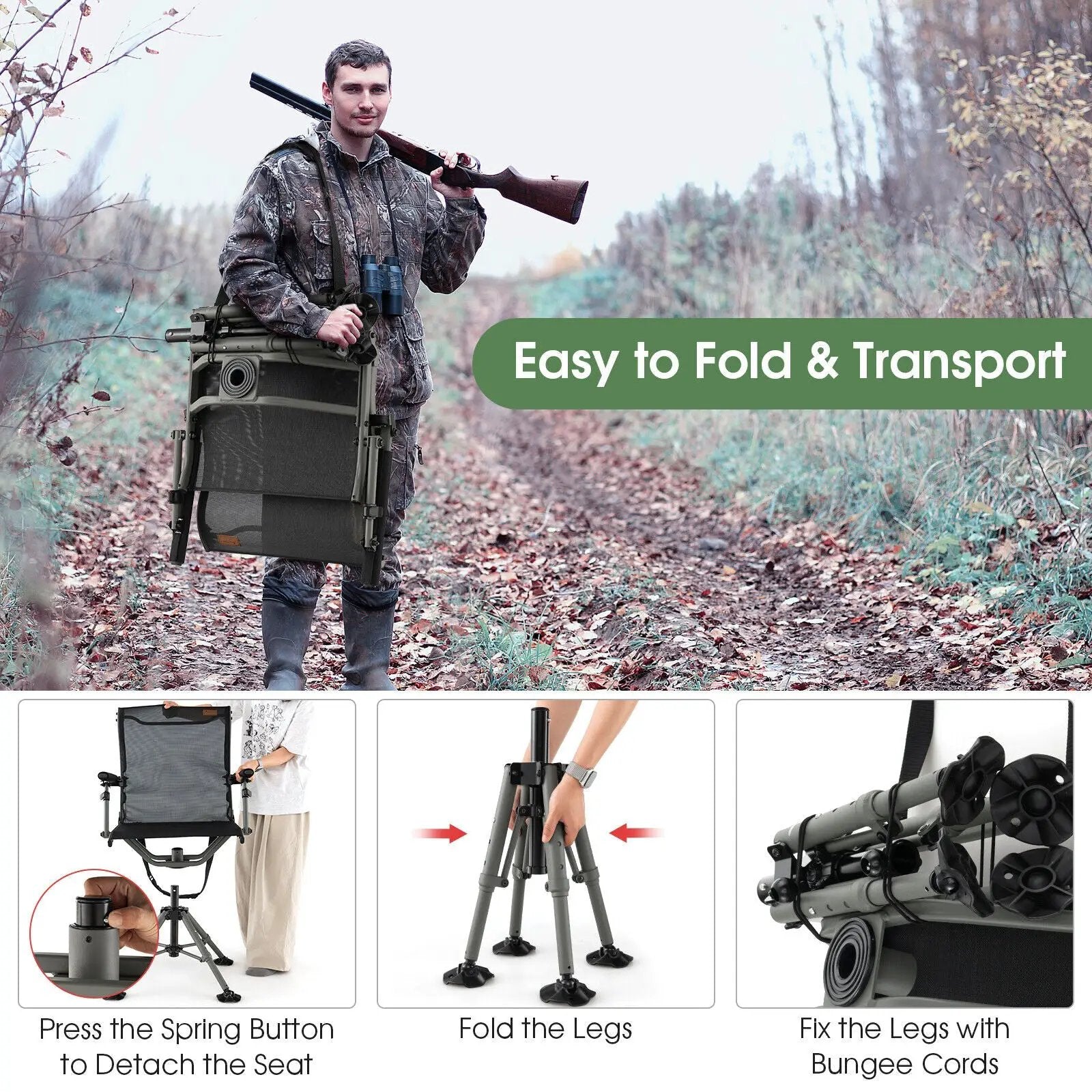 360 Degree Silent Swivel Hunting Chair-Black by DirectDeals