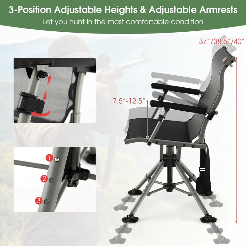 360 Degree Silent Swivel Hunting Chair-Black by DirectDeals