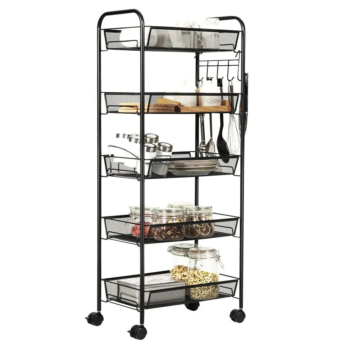 5 Tier Mesh Rolling File Utility Cart Storage Basket-Black by DirectDeals