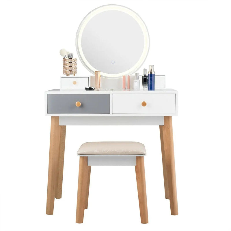 Makeup Dressing Table with 4 Drawers and Lighted Mirror by DirectDeals