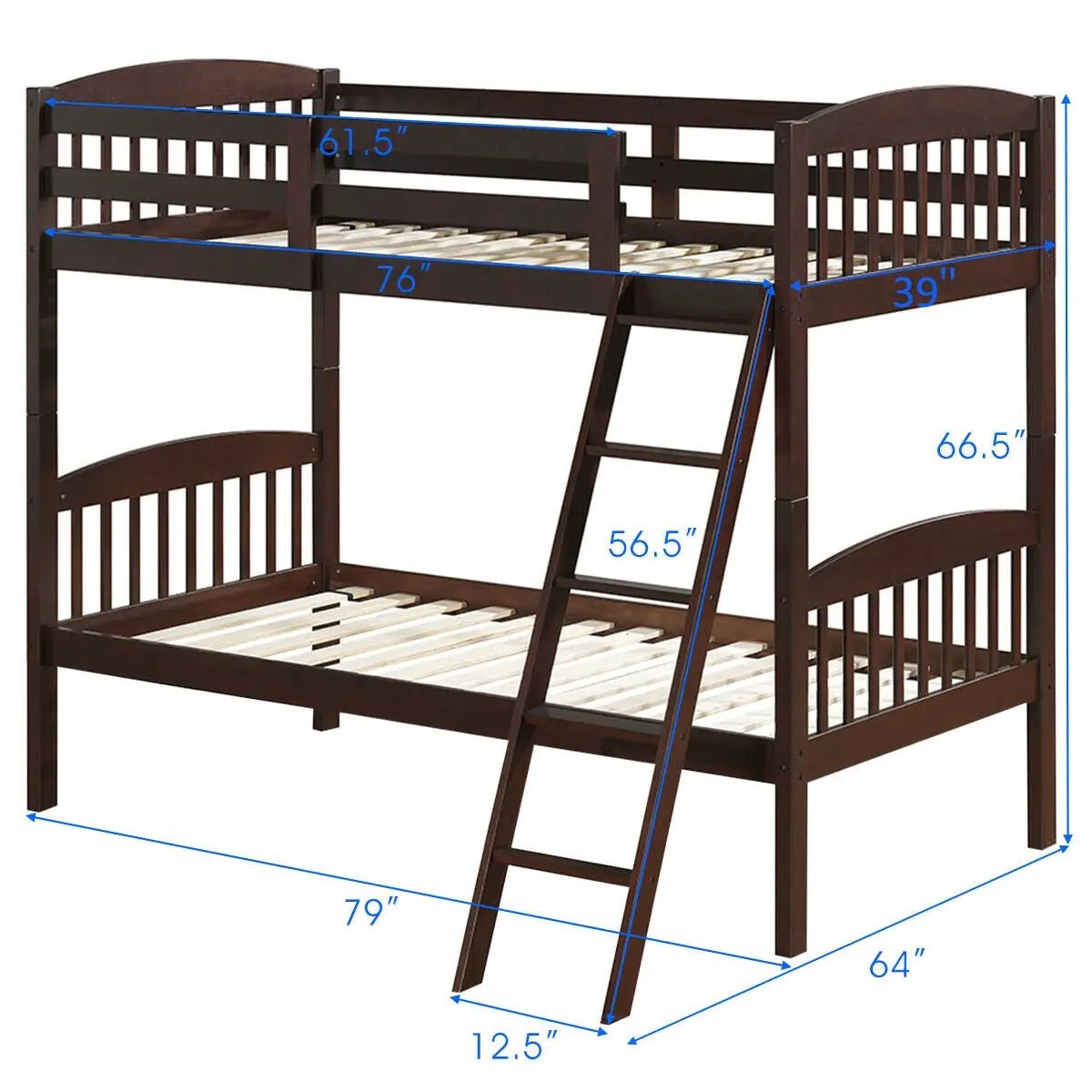Solid Wood Twin Bunk Beds with Detachable Kids Ladder, photo 4 of 9