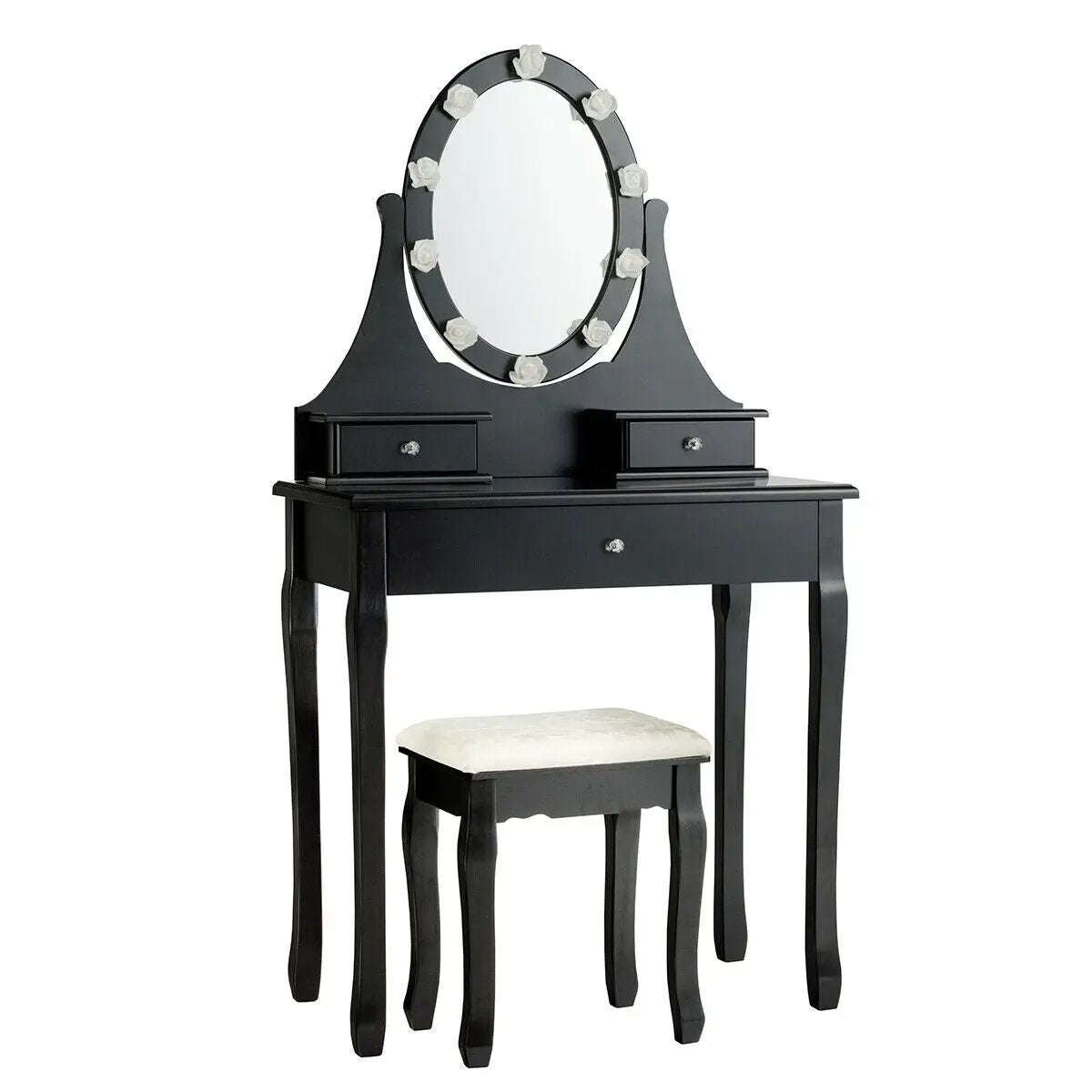 3 Drawers Lighted Mirror Vanity Dressing Table Stool Set by DirectDeals