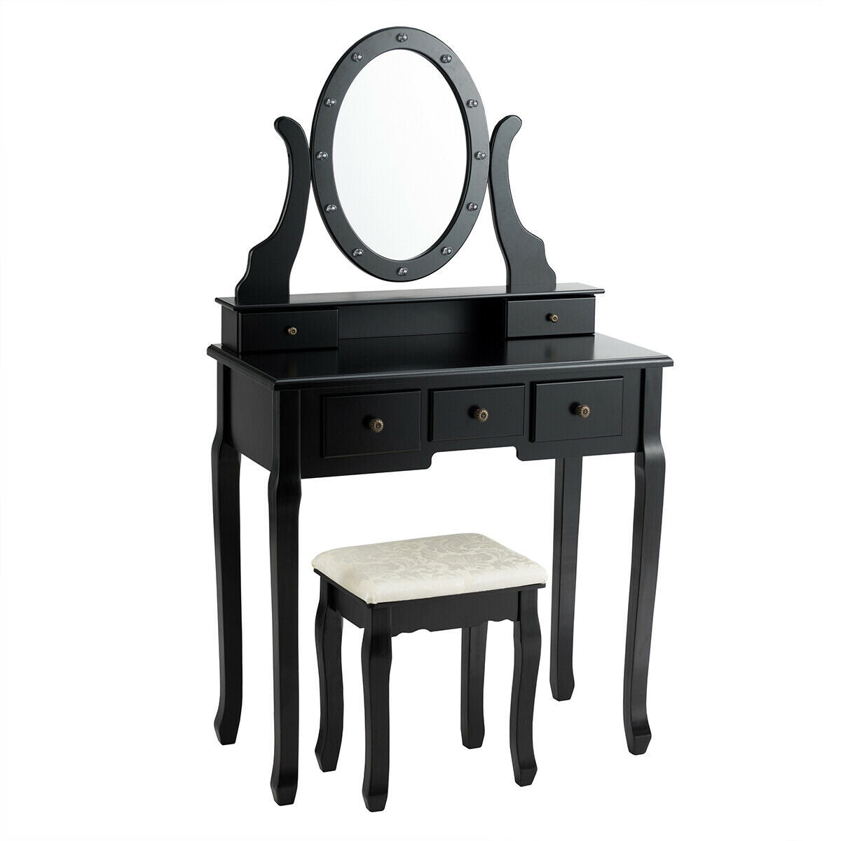 5 Drawers Vanity Table Stool Set with 12-LED Bulbs, photo 5 of 9