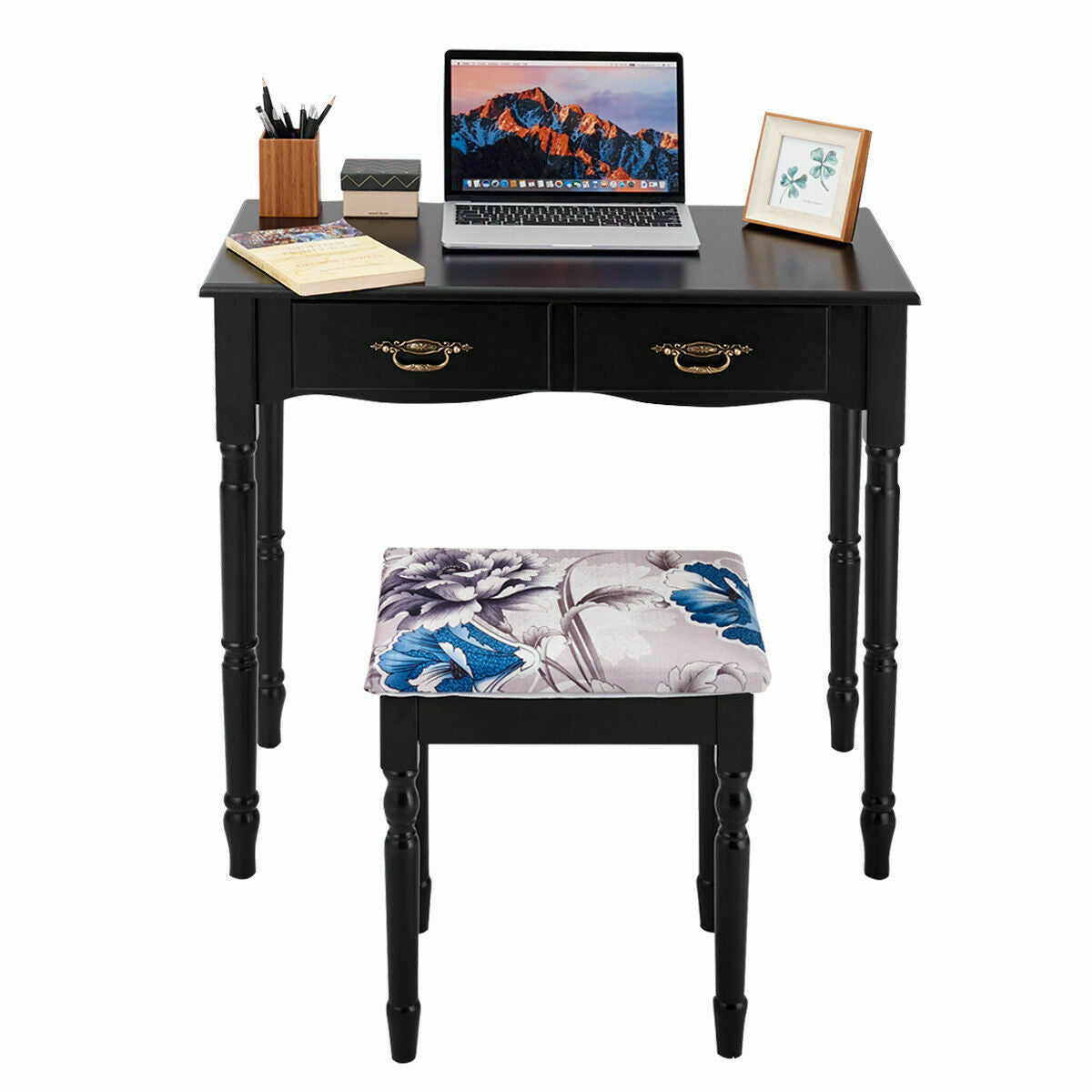 Simple Vanity Set with Tri-Folding Mirror Drawers and Storage Shelf, photo 8 of 9