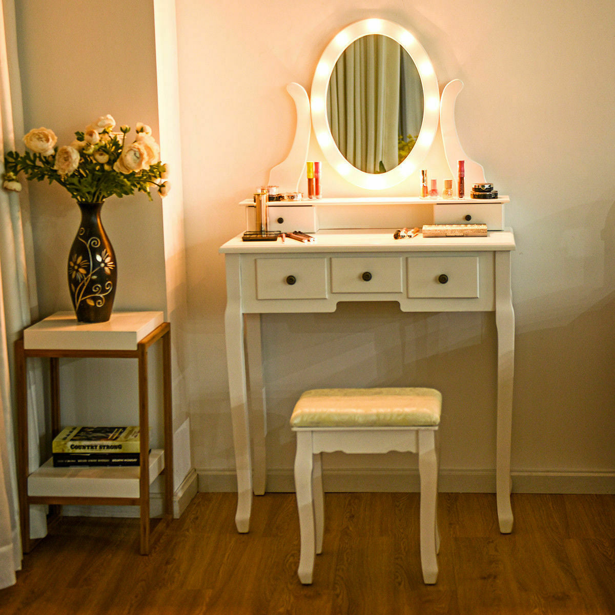 5 Drawers Vanity Table Stool Set with 12-LED Bulbs, photo 9 of 9