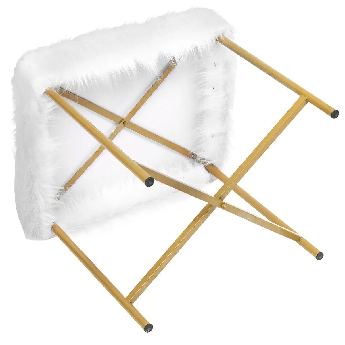 Faux Fur Ottoman Decorative Stool with Metal Legs by DirectDeals