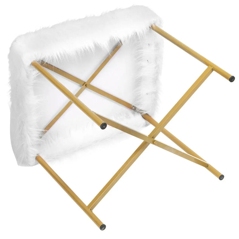 Faux Fur Ottoman Decorative Stool with Metal Legs by DirectDeals