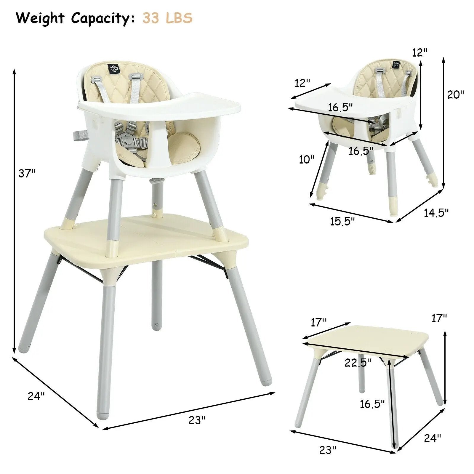 4-in-1 Baby Convertible Toddler Table Chair Set with PU Cushion by DirectDeals