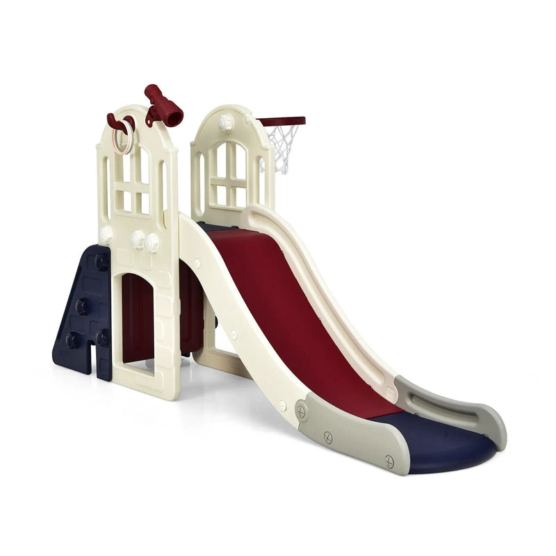 6-In-1 Large Slide for Kids Toddler Climber Slide Playset with Basketball Hoop by DirectDeals
