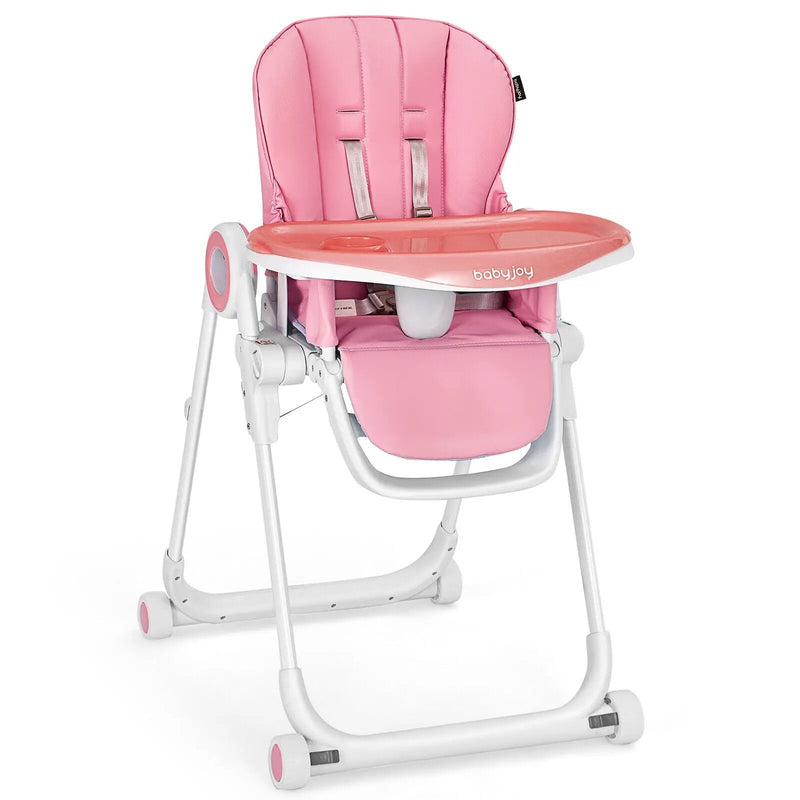 Baby High Chair Foldable Feeding Chair with 4 Lockable Wheels by DirectDeals