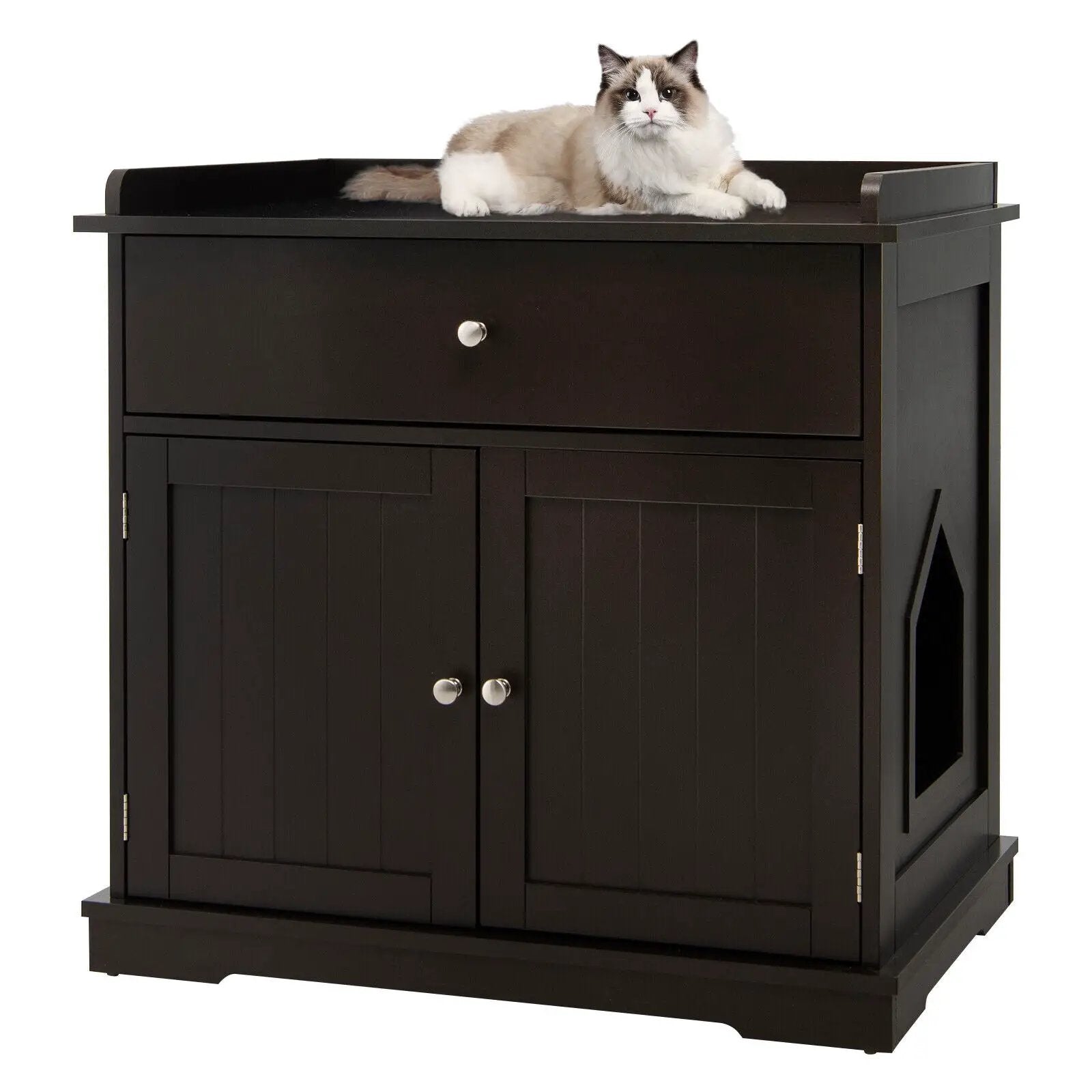 Wooden Cat Litter Box Enclosure with Drawer Side Table Furniture by DirectDeals