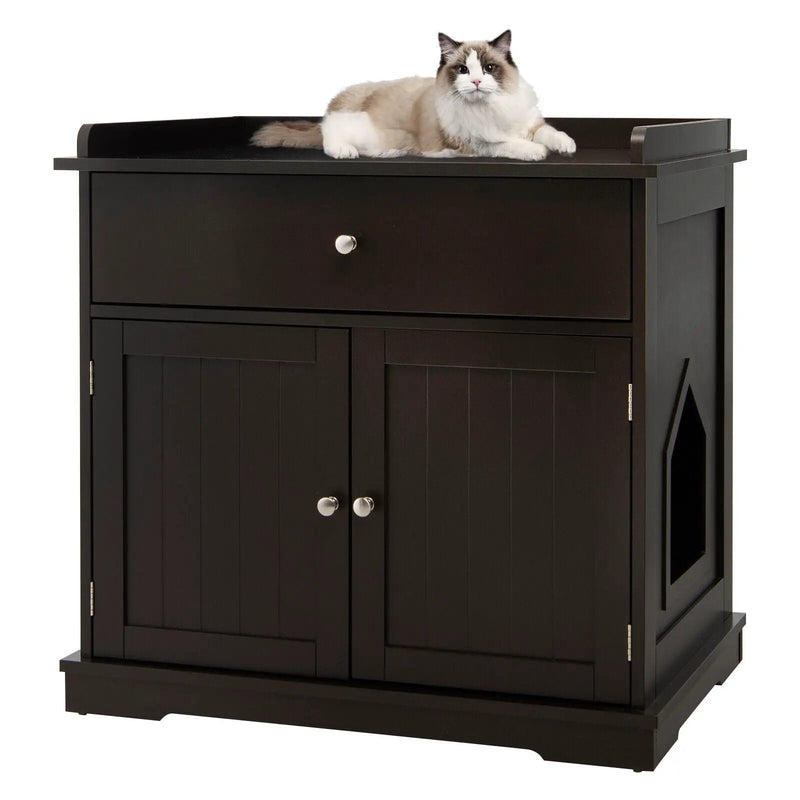 Wooden Cat Litter Box Enclosure with Drawer Side Table Furniture by DirectDeals