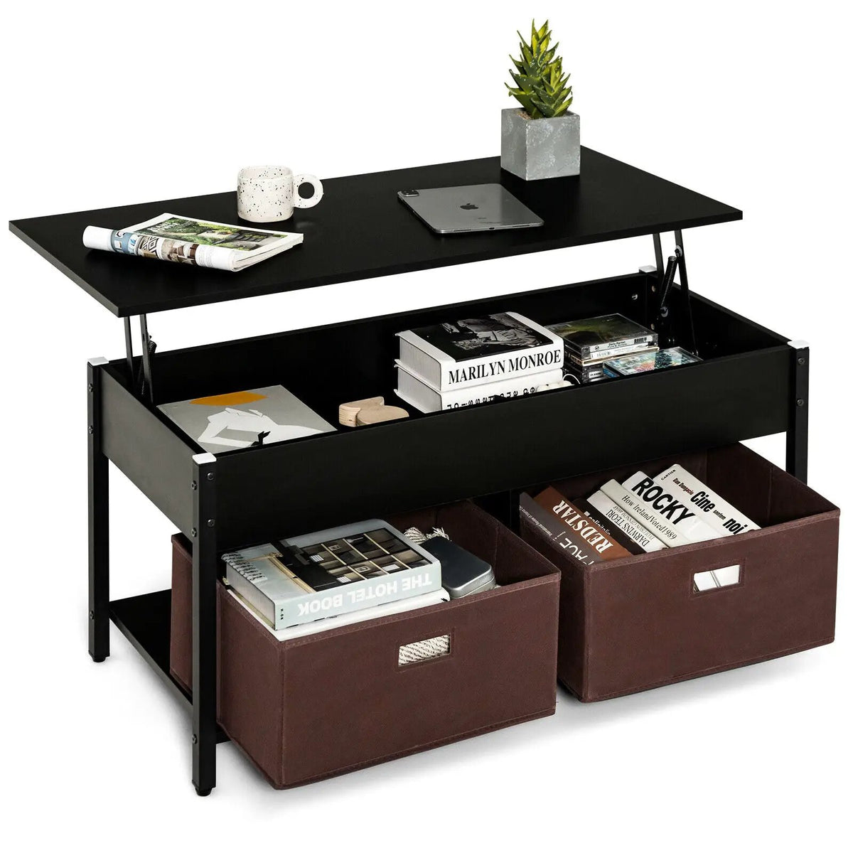 Lift Top Coffee Table Central Table with Drawers and Hidden Compartment for Living Room, photo 9 of 24