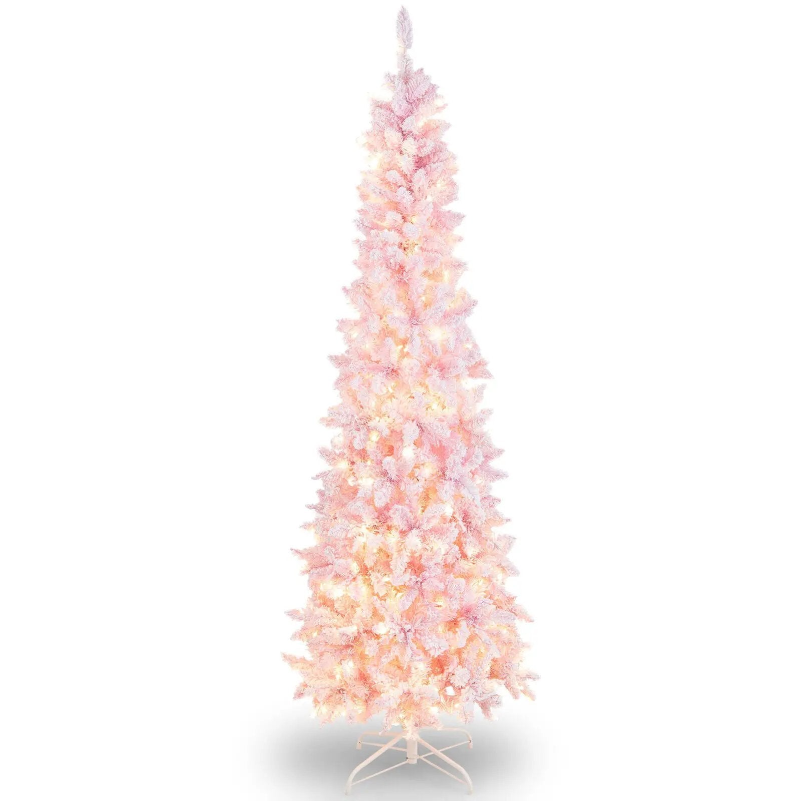 7 Feet Pre-Lit Snow Flocked Hinged Pencil Christmas Tree with 300 Lights and 8 Modes by DirectDeals