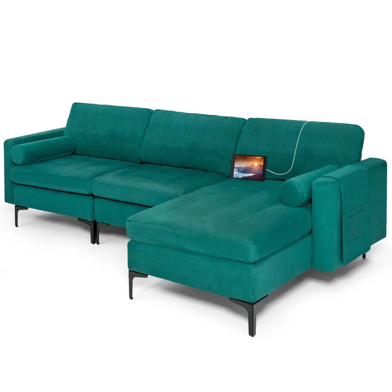 3-Seat L-Shaped Sectional Sofa with USB Ports & Storage by DirectDeals