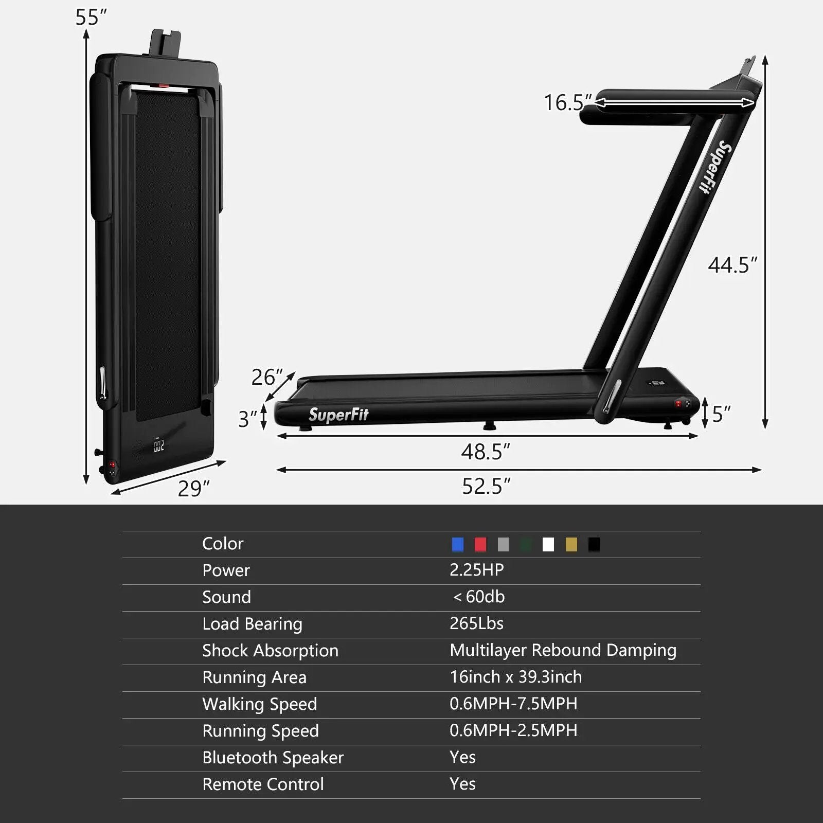2.25HP 2 in 1 Folding Treadmill with APP Speaker Remote Control by DirectDeals