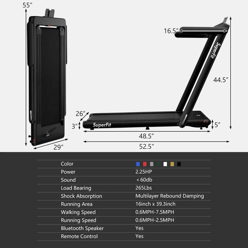 2.25HP 2 in 1 Folding Treadmill with APP Speaker Remote Control by DirectDeals