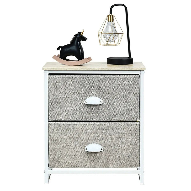 Metal Frame Nightstand Side Table Storage with 2 Drawers-Gray by DirectDeals