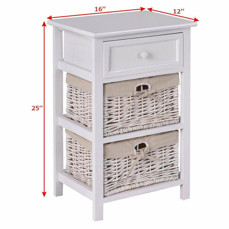 3 Tier Set of 2 Wood Nightstand with 1 and 2 Drawer by DirectDeals