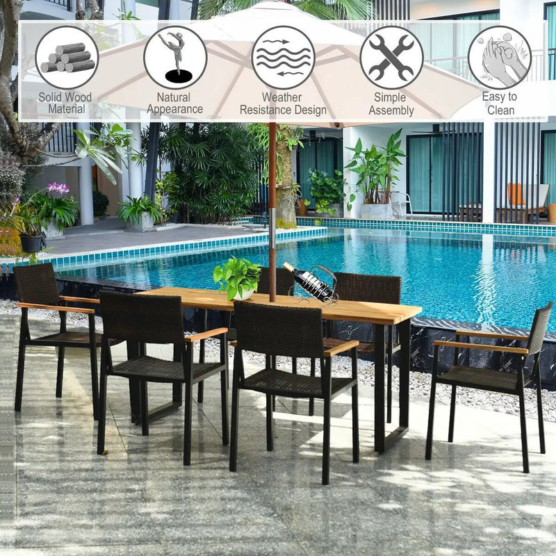 Patented 7 Pieces Outdoor Dining Set with Large Acacia Wood Table Top by DirectDeals