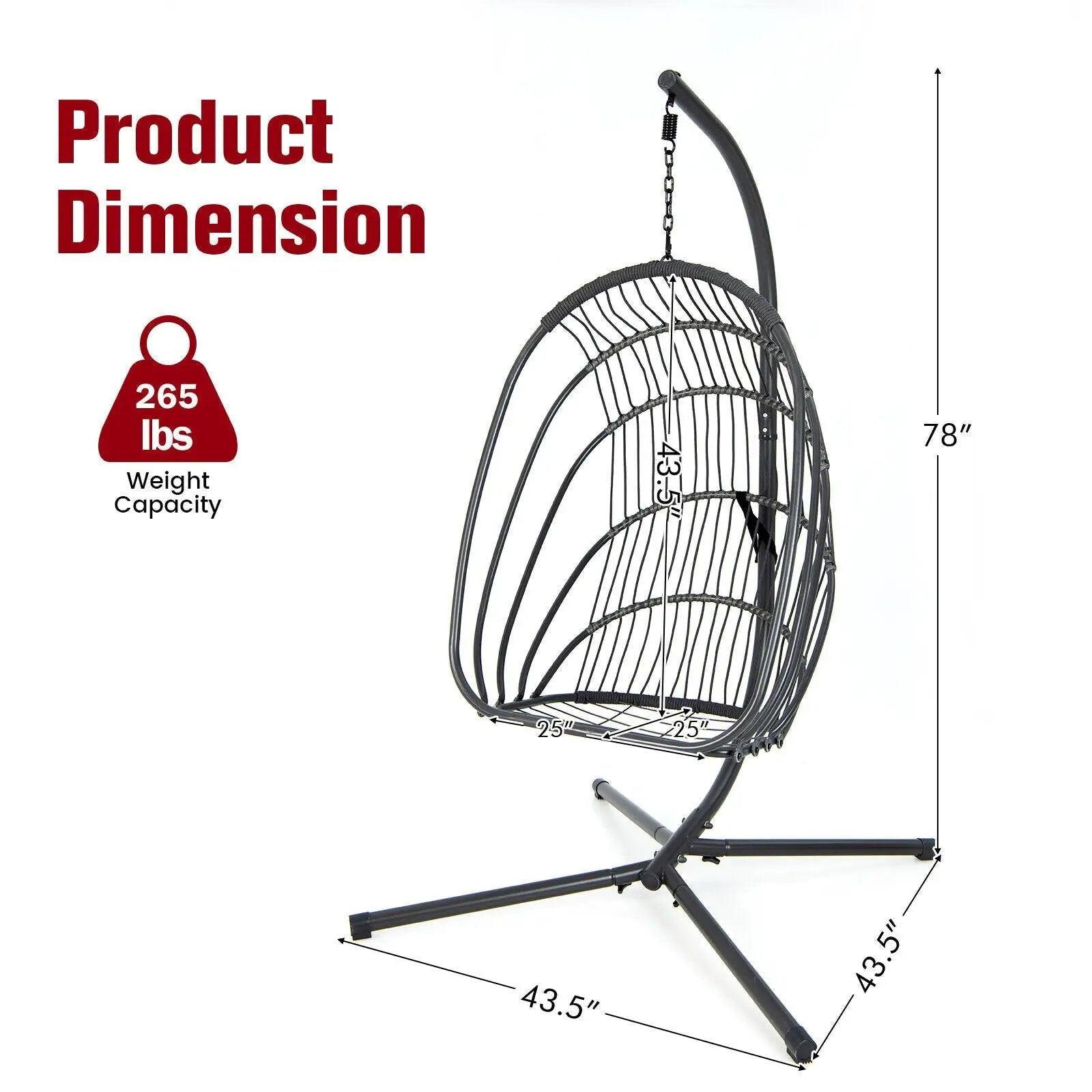 Hanging Folding Egg Chair with Stand Soft Cushion Pillow Swing Hammock by DirectDeals