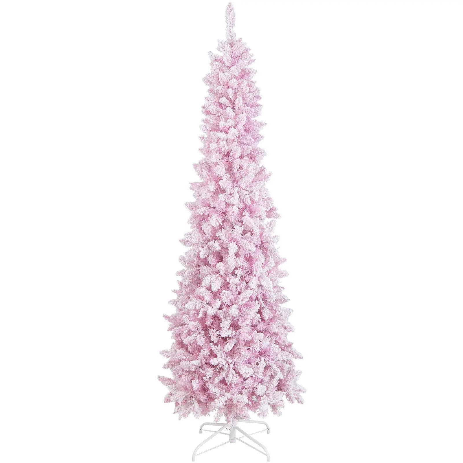 7 Feet Pre-Lit Snow Flocked Hinged Pencil Christmas Tree with 300 Lights and 8 Modes by DirectDeals