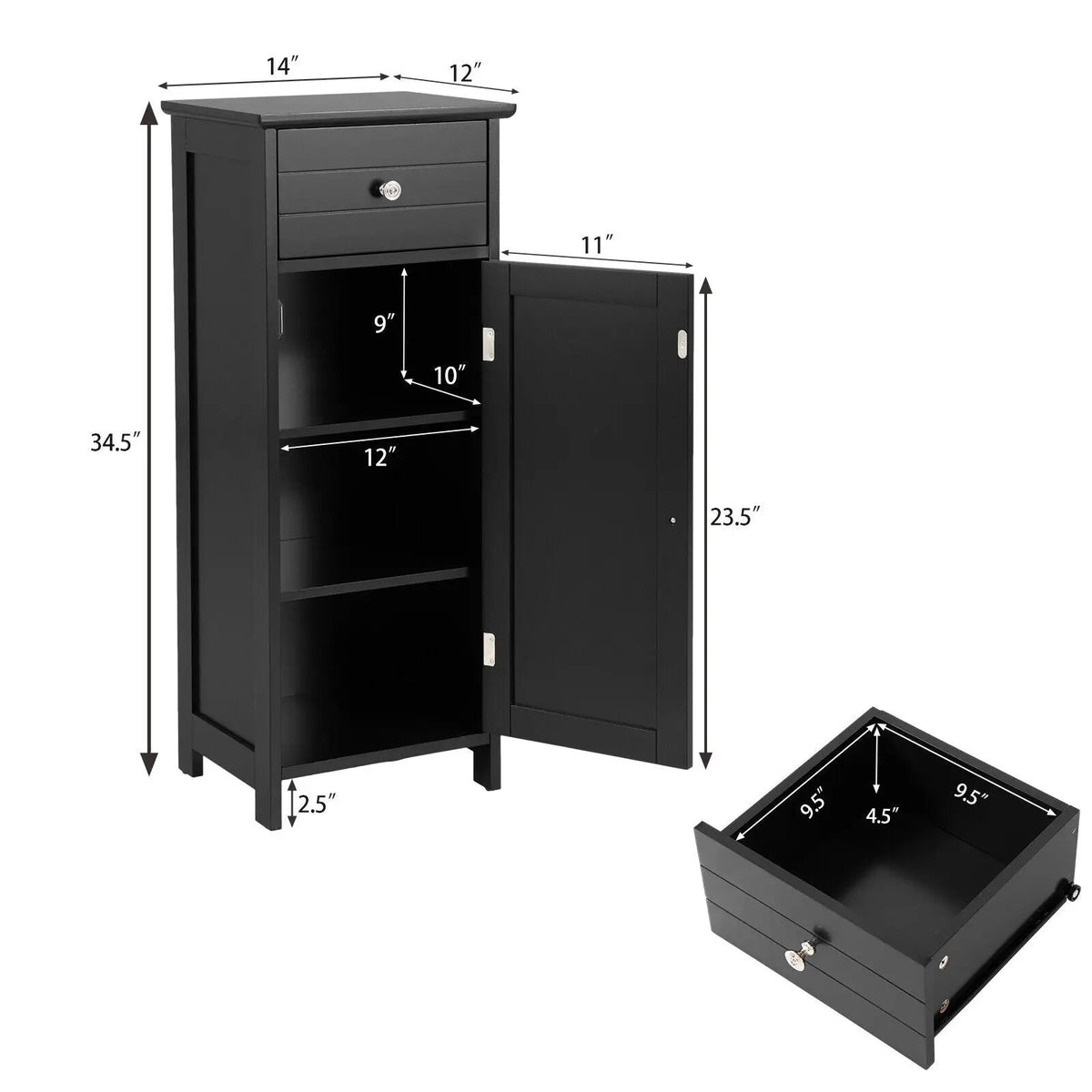 Wooden Bathroom Floor Storage Cabinet with Drawer and Shelf, photo 18 of 32