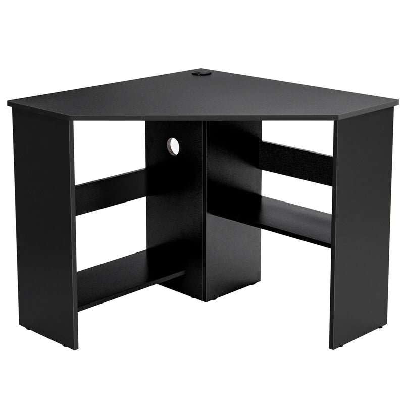 Corner Computer Desk with Storage Shelf - Triangle Design by DirectDeals