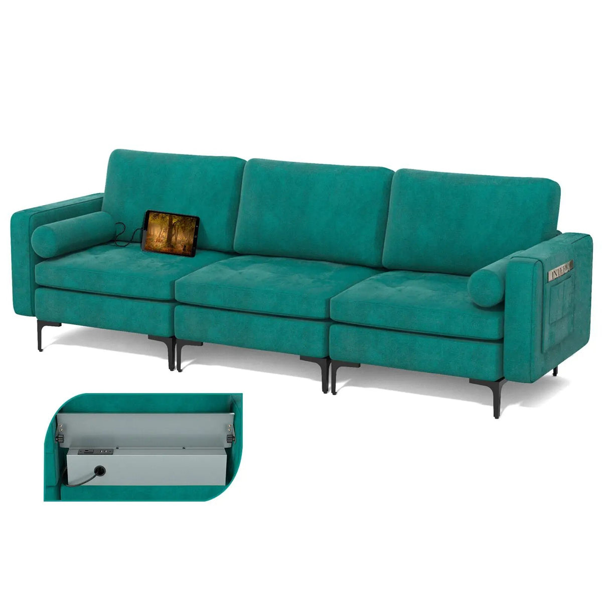 Modular 1/2/3/4-Seat L-Shaped Sectional Sofa Couch with Socket USB Port-3-Seat with USB port, photo 4 of 12