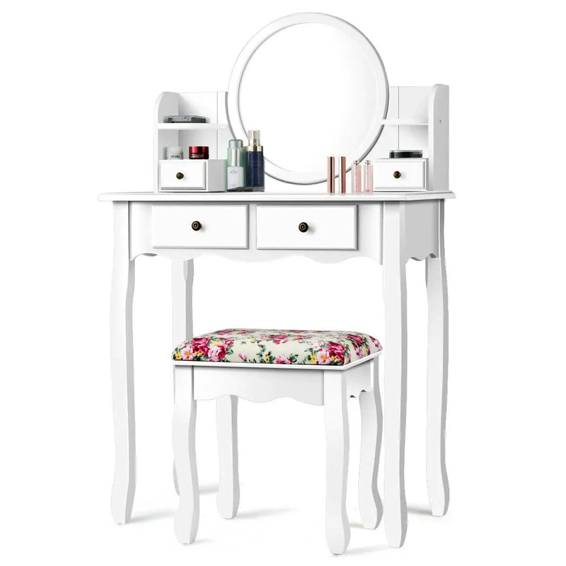 Makeup Vanity Table Set Girls Dressing Table with Drawers Oval Mirror by DirectDeals