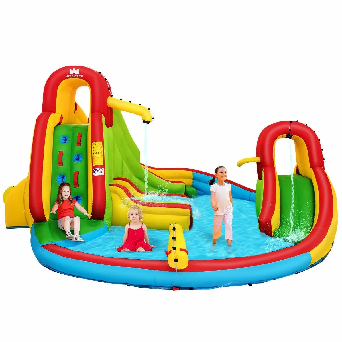 Kid's Inflatable Water Slide Bounce House with Climbing Wall and Pool Without Blower by DirectDeals