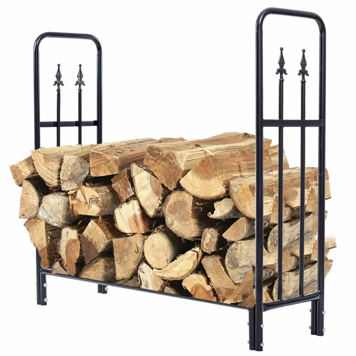 4 Feet Outdoor Heavy Duty Steel Firewood Wood Storage Rack by DirectDeals
