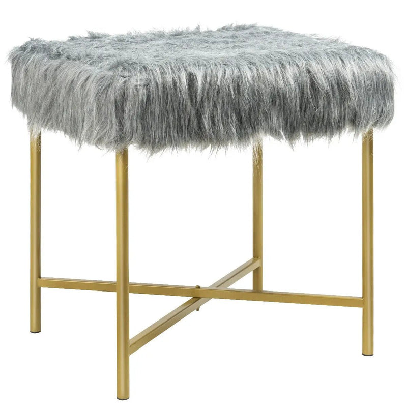 Faux Fur Ottoman Decorative Stool with Metal Legs by DirectDeals