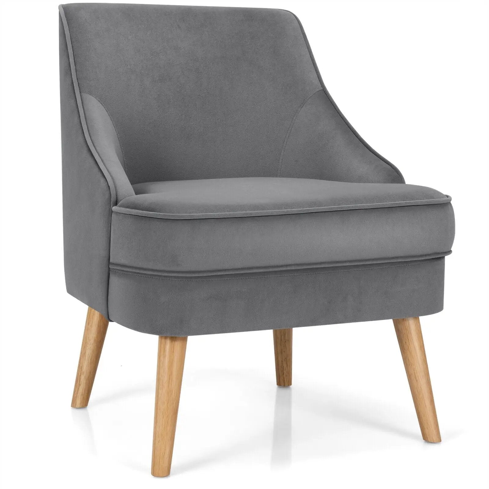 Mid Century Velvet Accent Chair with Rubber Wood Legs for Bedroom by DirectDeals