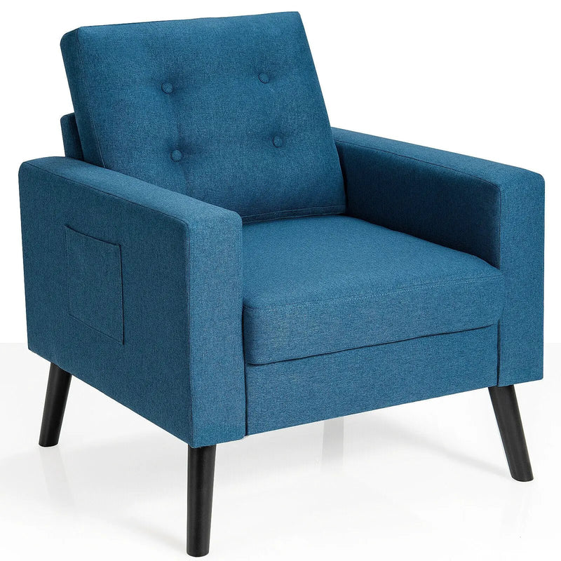 Mid-Century Upholstered Armchair Club Chair with Rubber Wood Legs by DirectDeals