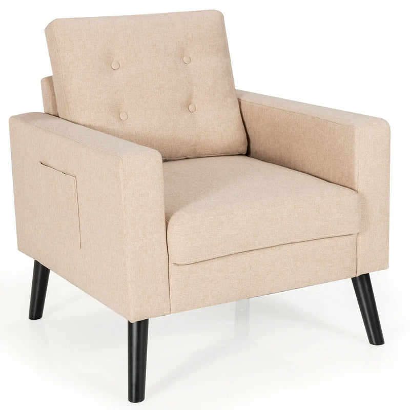 Mid-Century Upholstered Armchair Club Chair with Rubber Wood Legs by DirectDeals
